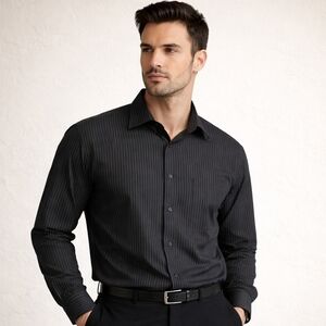 Balmain Paris Stripe Dress Shirt Black Cotton M 15.5